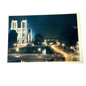 Vintage Notre Dame Illuminated Paris France Topographical Standard Postcard